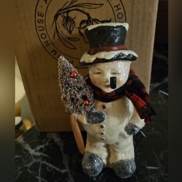 Other - Charming Snowman Figurine with Black Hat and Scarf